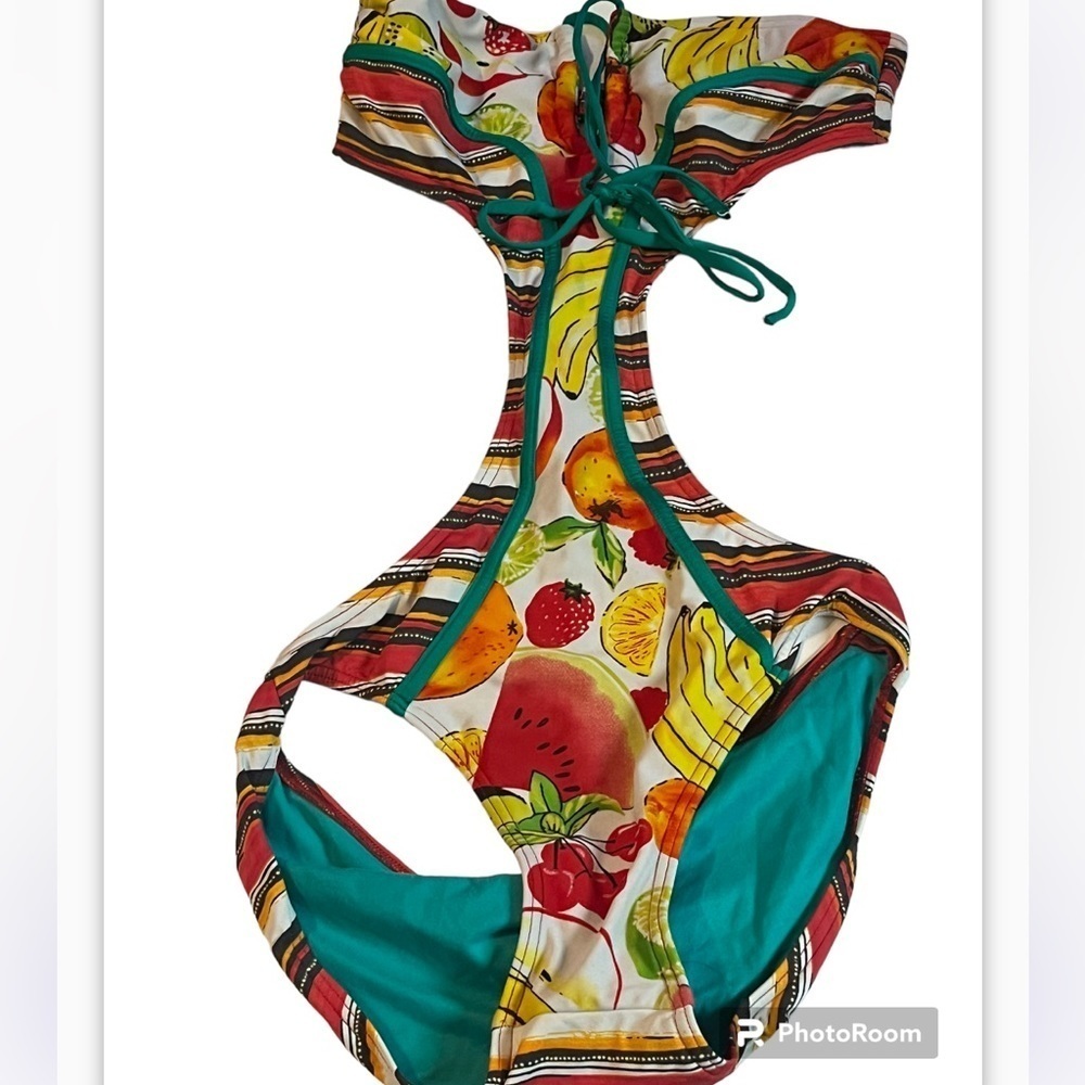 SEEKERS Essentials Australia Multi Stripes Fruit Strapless 8 One Piece Swimsuit - Picture 2 of 9